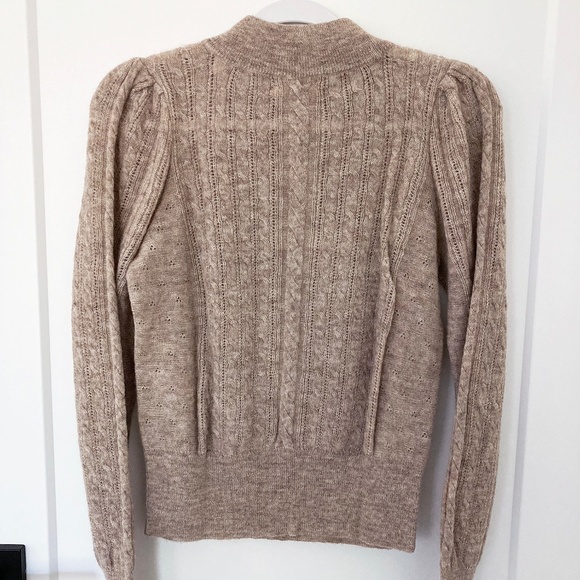 Doen x Reformation Dolly Puff Sleeve Heathered Tan Sweater - Size M - Picture 5 of 5